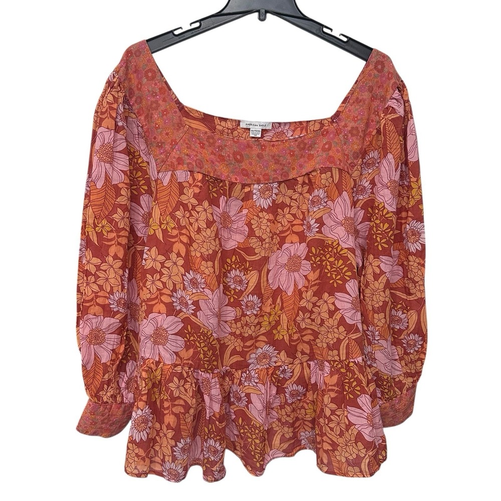 American Eagle‎ Peasant Top Womens Sz XXL Floral Boho Prairie Hippie Cottagecore